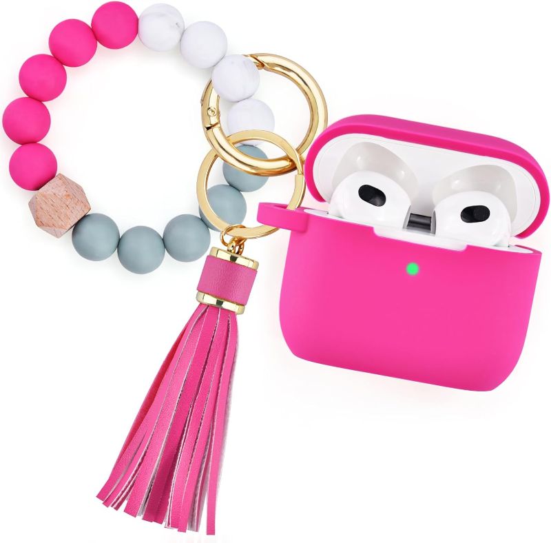 Photo 1 of Case for Airpods 3 (2021), Filoto Silicone Airpod 3rd Generation Case Cover with Bracelet Keychain, Cute Protective Case for Apple Air Pod 3 Wireless Charging Case Women Girl?Fuchsia Pink?
