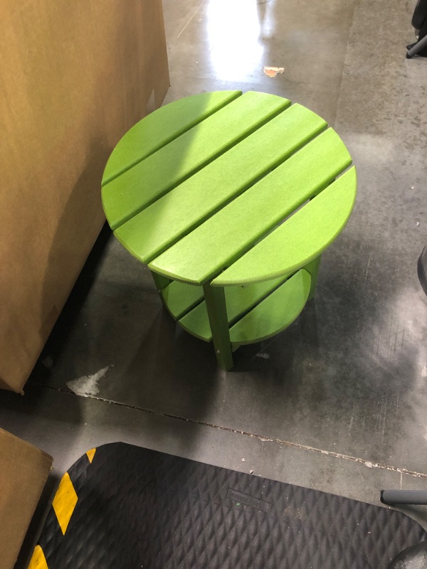 Photo 2 of 2 -Tier Outdoor Side Table HDPE Adirondack Table Patio Side Table with Wood-Like Grain Weather Resistant End Table Small Outdoor Table (Lime, Round)
