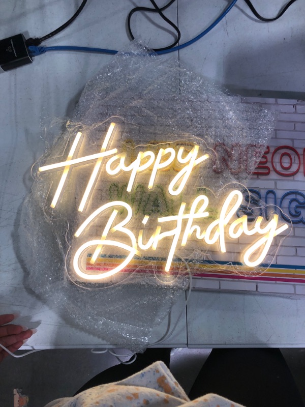 Photo 1 of Happy Birthday Neon Signs - LED Light for Party Neon Lights Sign Decoration for Home Wall Decor Birthday Gift Party Backdrop Windows Signs Party Birthday Bedroom Bedside
