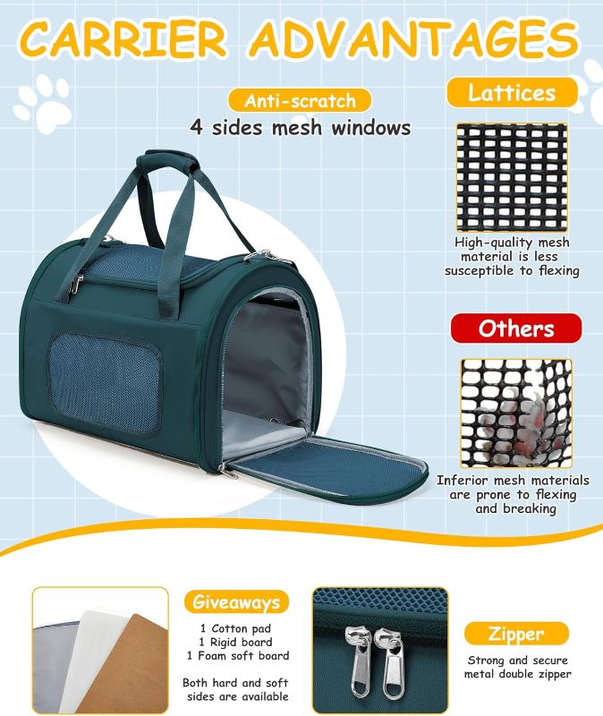 Photo 1 of Cat Carrier Soft,Dog Carrier Airline Approved with Soft Sided,Dog Carriers for Small Dogs,Pet Carrier Holds up to 20lbs,Peacock Blue