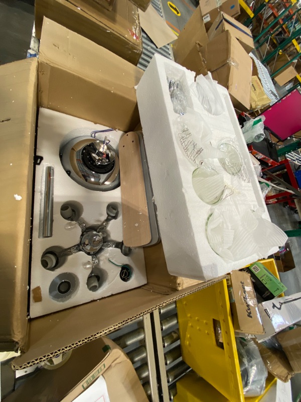 Photo 1 of 52 Inch Ceiling Fans with Lights Crystal Chandelier Ceiling Fan with Remote Control, 5 Lights 5 Reversible Blades 3 Speeds, Modern Indoor Ceiling Fixture For Living Room Bedroom, Silver Chrome