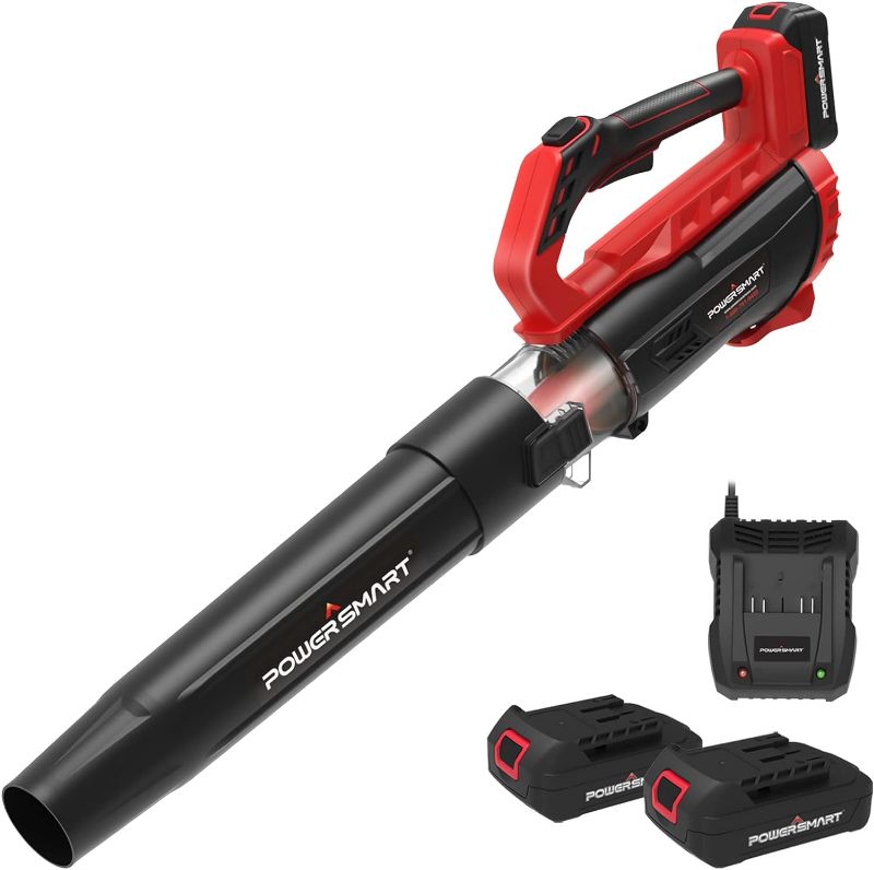 Photo 1 of **SIMILAR TO STOCK PHOTO**    PowerSmart 20V Cordless Leaf Blower with 2 Batteries and Charger, Blowers for Lawn Care, Snow Blowing & Yard Cleaning