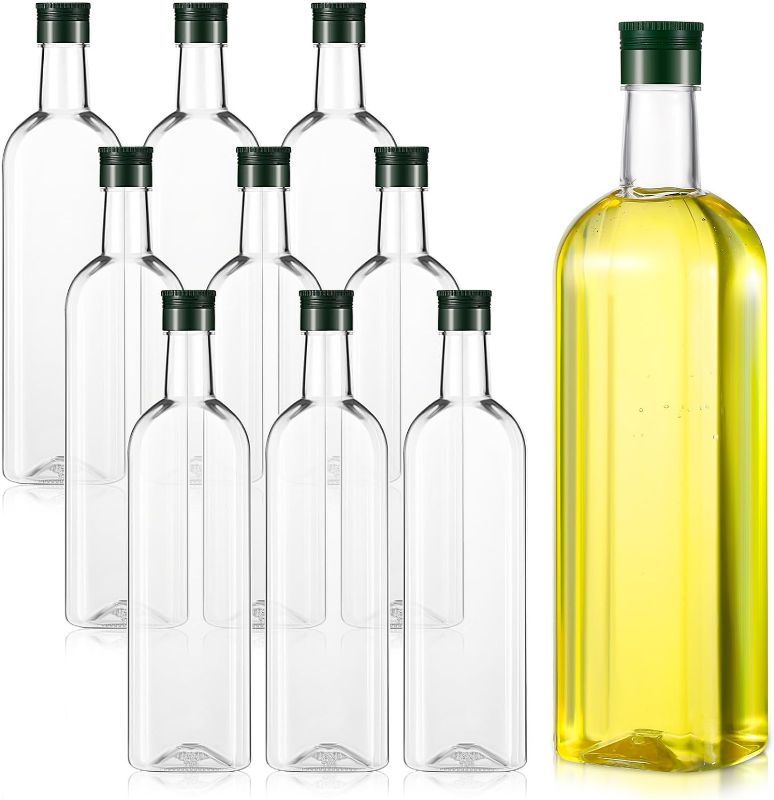 Photo 1 of 10 Pack 34 oz 1000 ml Clear Bottles 1 Quart Plastic Olive Oil Bottles with Screw Caps, Empty Long Neck Square Wine Bottles for Kitchen Self Watering Devices for Plants