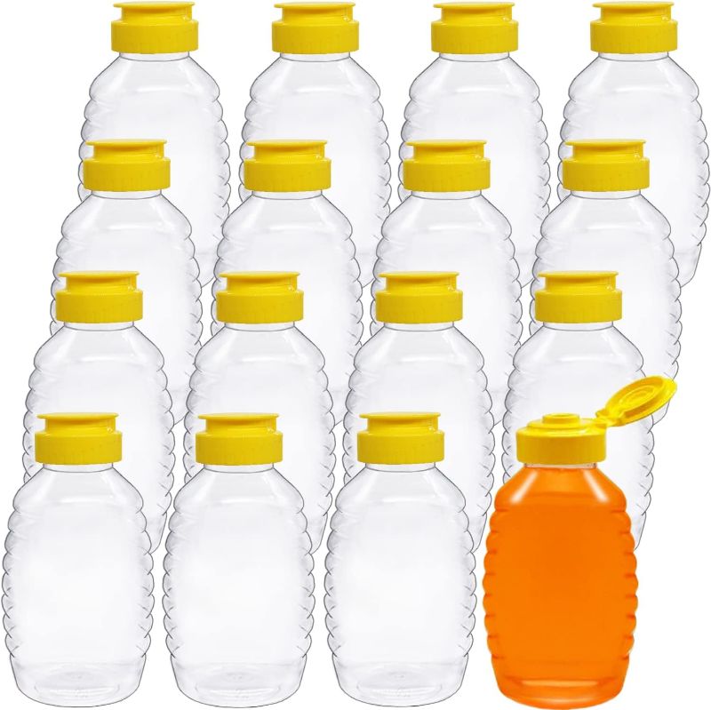 Photo 1 of 16 Pack 8oz Clear Plastic Honey Bottles,Squeeze Honey Bottle Container Holder with Flip Lid for Storing and Dispensing,Refillable Food Grade Honey Container
