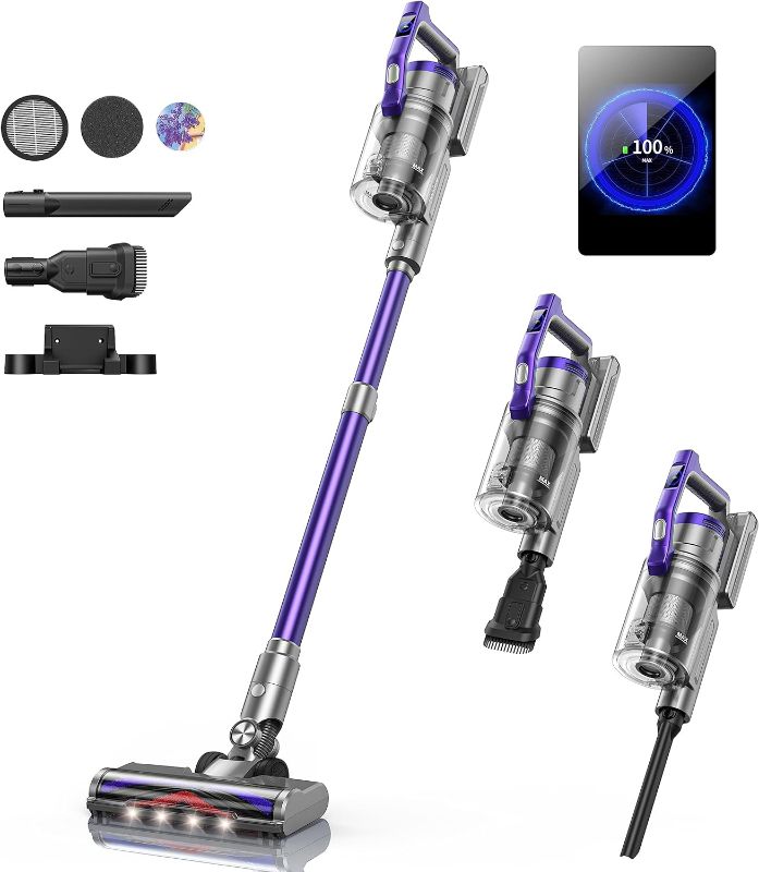 Photo 1 of **USED**  Cordless Vacuum Cleaner, 450W Stick Vacuum Cleaner, OLED Color Screen Display, Up to 55mins, 8 Animation Modes, Multi-cone Filtration, Handheld Vacuum for Hardwood Floors, Carpets, Pet Hair S14