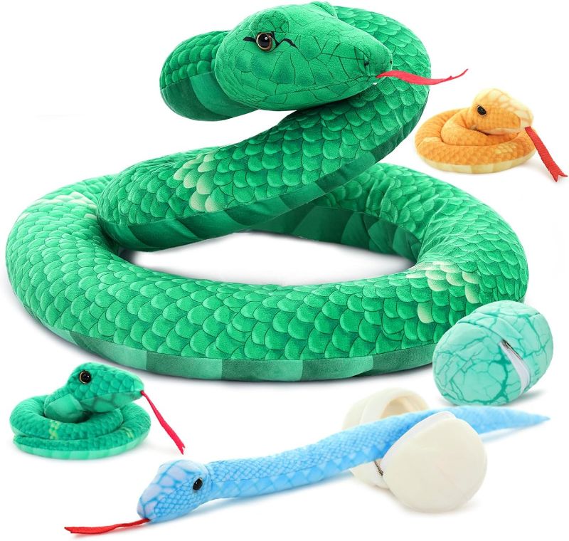 Photo 1 of **DIFFERENT COLOR**  MorisMos Giant Snake Stuffed Animals Mommy with Babies, Realistic Snake Plush Toy,Large Stuffed Snake with Babies & Snake Egg Plushies, Long Green Boa Constrictor Snake Toy for Kid Girl Boy Christmas