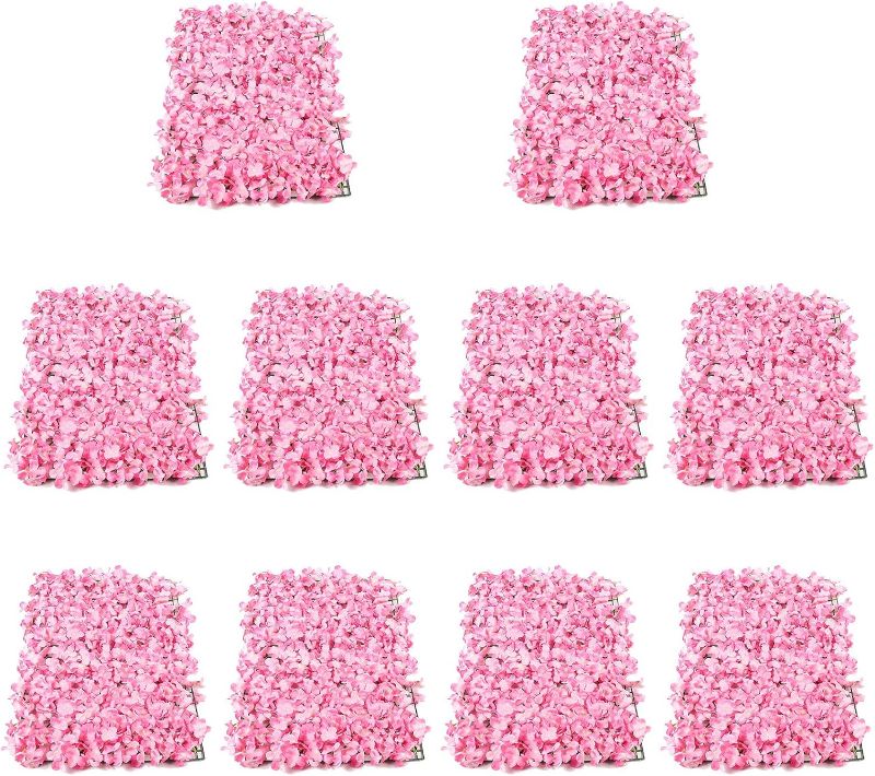 Photo 1 of 10 Pack Artificial Flower Wall Panels, 24''x16'' Flower Wall Mat with Artificial Silk Flowers, Rayon Flower Wall for Flower Wall, Wedding, Wall Decor, Romantic Floral Backdrop for Party (10 Pcs, Pink)