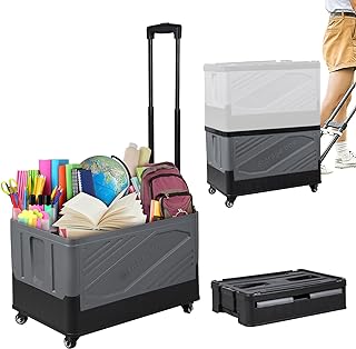 Photo 1 of *SIMILAR ITEM*   XCBYT Rolling Storage Bins with Wheels - Collapsible Storage Bins with Lids for Closet File Organizers and Storage Foldable Large-Capacity with Lid on 4 Universal Wheels Shopping Cart Yellow yellow white