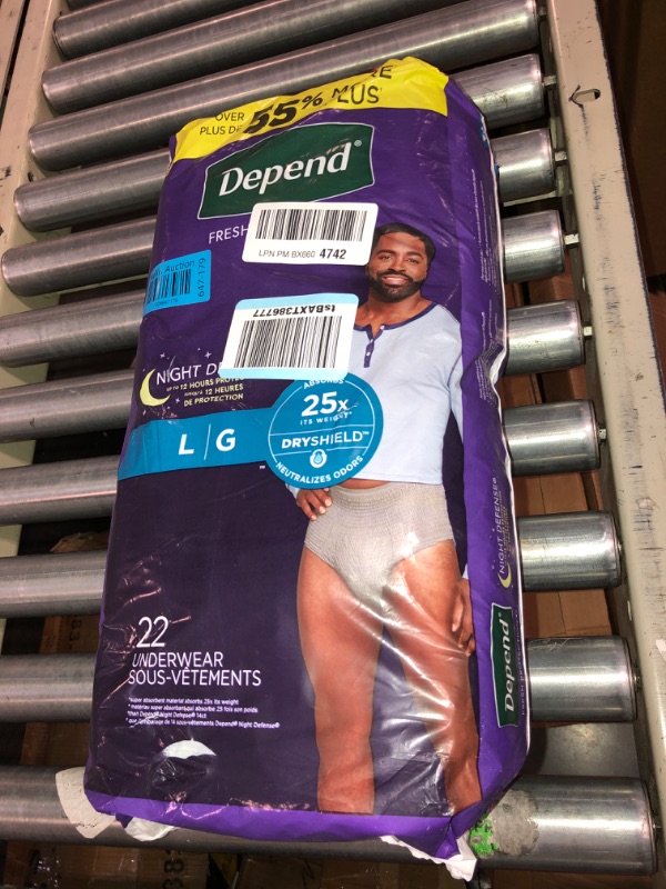 Photo 2 of Depend Night Defense Adult Incontinence Underwear for Men, Disposable, Overnight, Large, Grey, 22 Count, Packaging May Vary Large 22