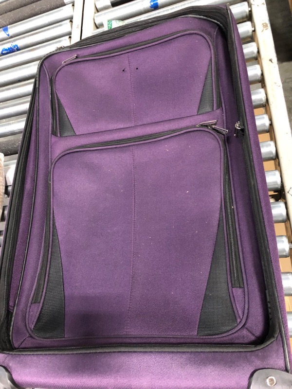 Photo 2 of ****USED*** U.S. Traveler Aviron Bay Expandable Softside Luggage with Spinner Wheels, Purple, Checked-Large 31-Inch Checked-Large 31-Inch Purple