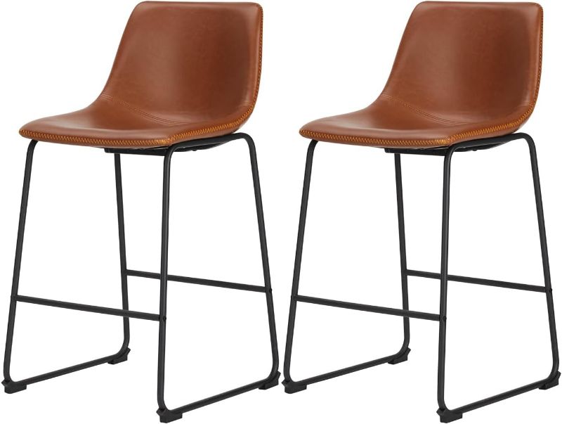 Photo 1 of  Dining Chairs Set of 2? Modern Upholstered Dining Room Bar Chairs with PU Leather Cushion and Metal Legs, 26 inch Seat Height Counter Height Bar Stools for Kitchen Island, Whiskey Brown