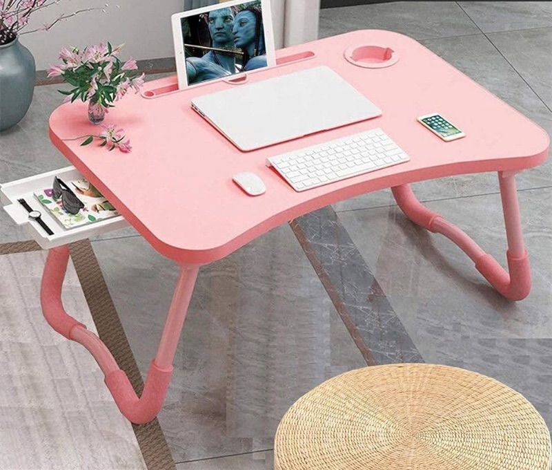 Photo 1 of Foldable Bed Table for Laptop, Laptop Desk Table Stand, Laptop Bed Tray Table with Storage Drawer, Notebook Stand Lap Desk for Writing Reading Eating, Portable Laptop Table for Bed Sofa Floor6