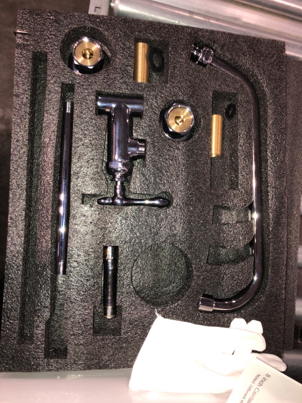 Photo 1 of **PARTS ONLY* QANBAIN Commercial Sink Faucet,Commercial Faucet with Sprayer 8 Adjustable Center Wall Mounted Restaurant Faucets,12" Spout andPull-Down Pre-Rinse Faucet 25” Height Suitable for 1, 2 or 3 Sinks 12" long by 25" high