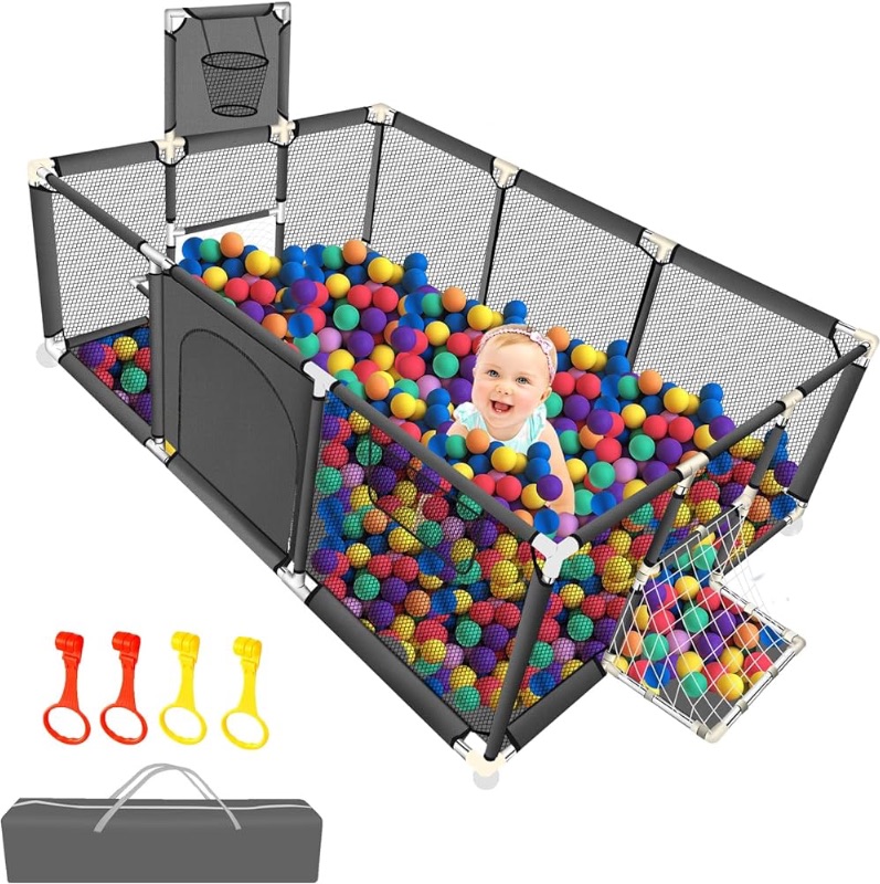 Photo 1 of ***SOLD AS PARTS*** 
Large Playpen for Babies and Toddlers - Baby Ball Pit Sturdy Play Pen/Yard W/Basketball Hoop, Children's Fence Play Area, Indoor Outdoor Kids Activity Center, Infant Safety Gates (No Ocean Balls) (Color: Pink)