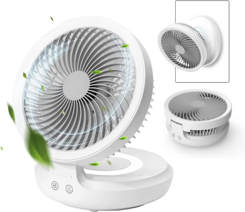 Photo 1 of EDON Table Fan, Rechargeable Battery Operated Desk Fan with Auto Oscillation 90 Foldable Ultra Quiet 4 Speeds Light, Portable Air Circulator Fan with Hook, Wall Fan for Bedroom Home Desktop