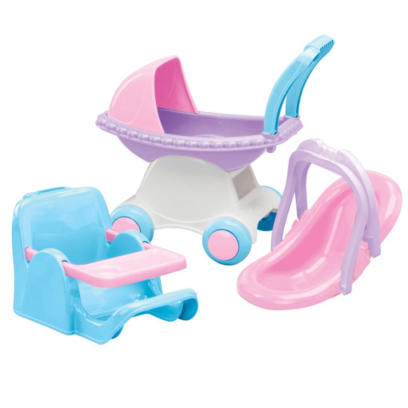 Photo 1 of American Plastic Toys 3-Piece Baby Doll Playset, Buggy, Carrier, Clip Chair Converts to Feeding Chair, Role Play, Learn to Care & Nature, BPA-Free, Ages 3+ (20989) 3-Pack Baby Doll Playset