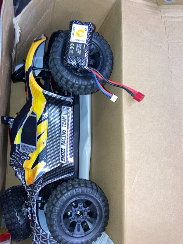 Photo 1 of DEERC 9201E 1:10 Large Remote Control Truck with Lights, Fast Short Course RC Car, 48 km/h 4x4 Off-Road Hobby Grade Toy Monster Crawler Electric Vehicle with 2 Rechargeable Batteries for Adult Kid Boy