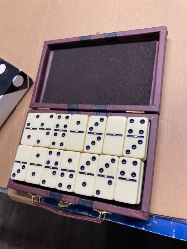 Photo 1 of ERLLE Dominos Set Game. Premium Classic 28 Pieces Double Six Domino. Durable Leather Box. Kids, Boys, Girls, Party Favors and Anytime Use. Duoble 6 Dominoes. (Jumbo)
