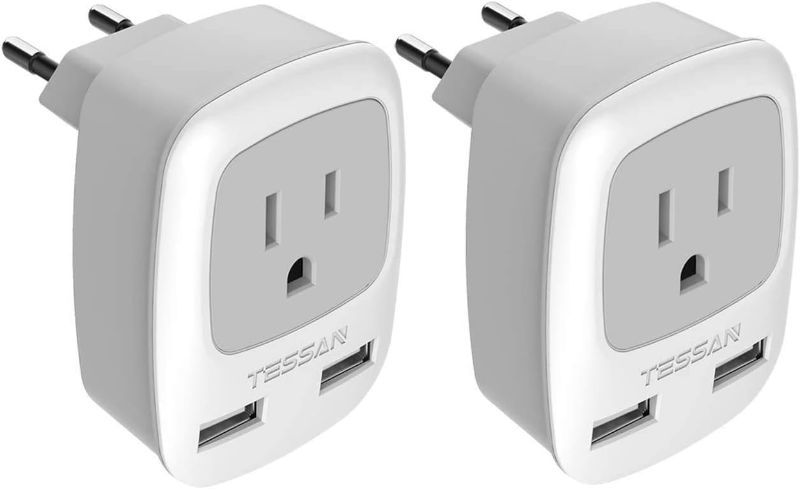 Photo 1 of European Travel Plug Adapter 2 Pack, TESSAN International Power Outlet Adaptor with 2 USB, Type C Charger from USA to Most of Europe EU Spain Iceland Germany France Italy Israel