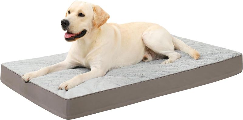 Photo 1 of KSIIA Orthopedic Dog Bed, Waterproof, 41 x 27 Inch, Gray, Deluxe Plush, Removable Cover, Durable Zipper, Orthopedic Foam, 3-Inch Thick, For Dogs Up to 80lbs
