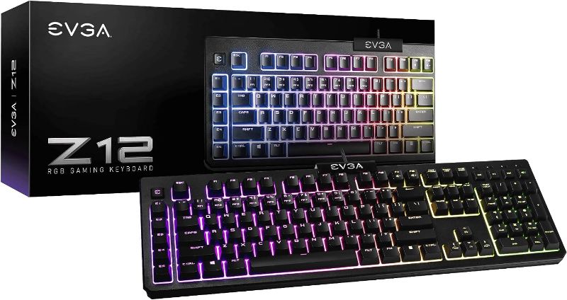 Photo 1 of EVGA Z12 RGB Gaming Keyboard, RGB Backlit LED, 5 Programmable Macro Keys, Dedicated Media Keys, Water Resistant, 834-W0-12US-KR, Black
