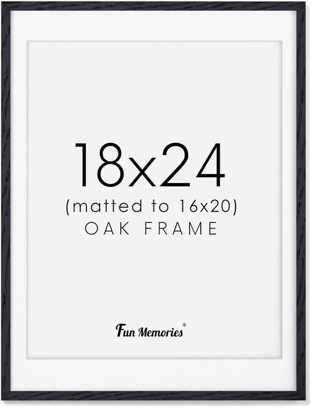 Photo 1 of 18x24 Picture Frame in Black, Natural Oak Wood Black Poster Frame 18x24, 18 x 24 Wood Frame for Wall with Tempered Real Glass, Black Wood Frame 18 by 24 for Art, 18x24 Puzzle Frame