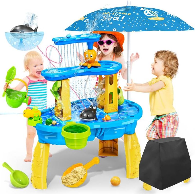 Photo 1 of ***MISSING PARTS****
VATOS Sand Water Table Toys for Toddlers Kids - with Water Pumb & Umbrella 3-Tier Kids Splash Table, Water Play Toys for Outside Outdoor Backyard, Toddler Sand Sensory Table for Boys Girls
