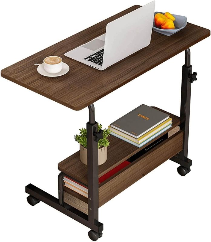 Photo 1 of Small Desk for Laptop Small Space Portable Desk Living Room Sofa Bedside with Storage Home Desk Adjustable Height Desk Removable Home Desk Furniture Size 32 * 16 Inches Brown(A-1)
