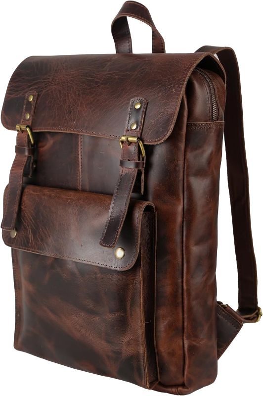 Photo 1 of 19 Inch Vintage Genuine Goat Leather Backpack for Women and Men Fashionable, Trendy Laptop Bag