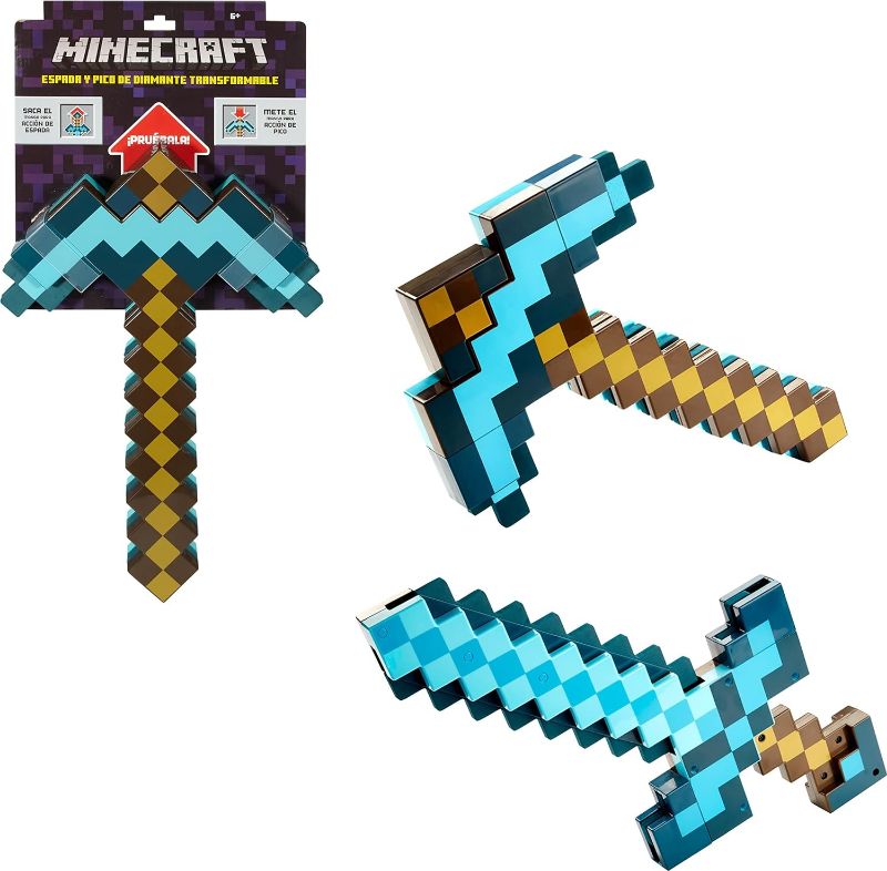 Photo 1 of Mattel Minecraft Toys, Sword and Pickaxe, Minecraft Game Transforming Kid size Role-play Accessory
