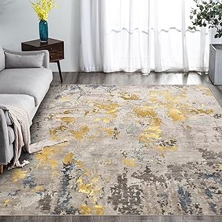 Photo 1 of *SIMILAR ITEM*  Washable Rug, Ultra Soft Area Rug 8x10, Non Slip Abstract Rug Foldable, Stain Resistant Rugs for Living Room Bedroom, Modern Fuzzy Rug (Grey/Gold/Navy, 8'x10')