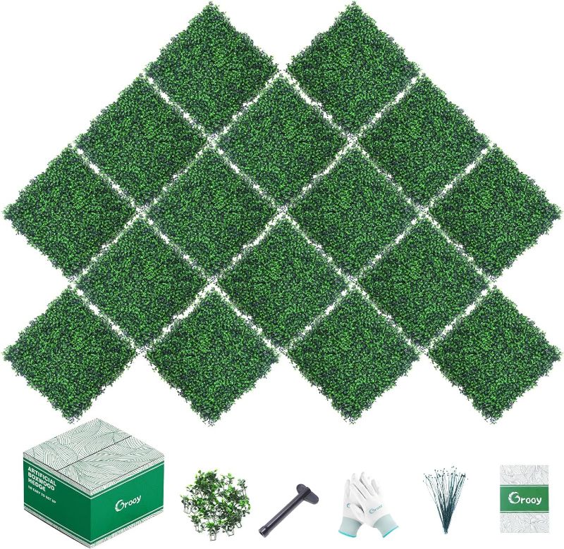 Photo 1 of 16PCS Boxwood Panels, 10"x10" Grass Wall, Plant Wall, Grass Backdrop Wall, Privacy Screen, Sun Protected Green Wall Decor Outdoor, Indoor, Garden, Backyard and Décor