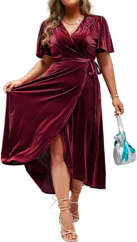 Photo 1 of BerryGo Women's Boho V Neck Ruffle Floral Wrap Maxi Dress
