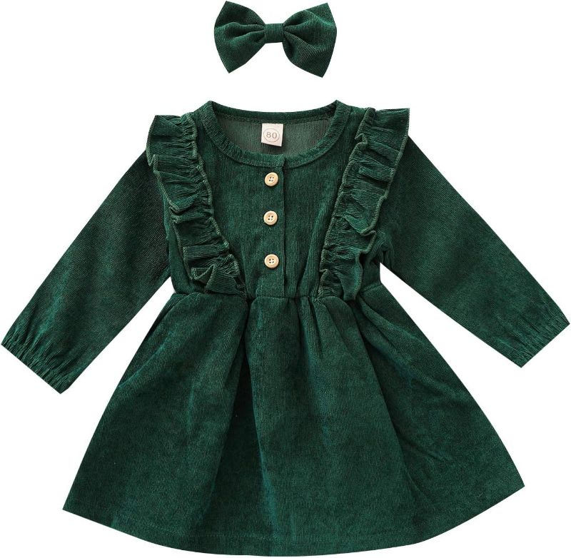 Photo 1 of Karuedoo Kids Toddler Baby Girl Corduroy Ruffle Long Sleeve Dress Princess Party Dress Fall Winter Skirt Outfit
