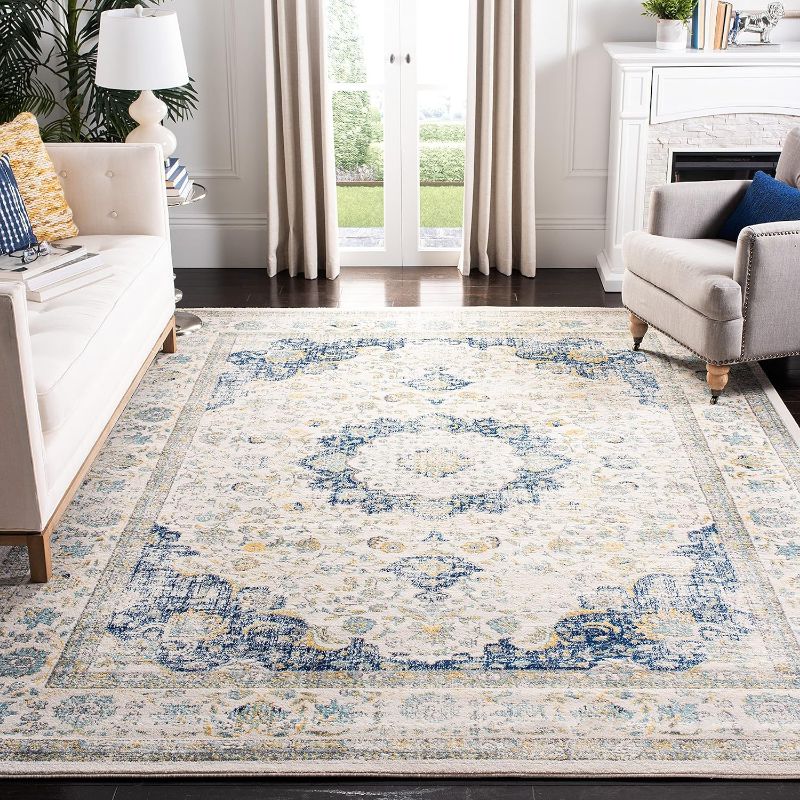 Photo 1 of *SIMILAR RUG*  SAFAVIEH Evoke Collection Area Rug - 5'3" x 7'6", Ivory & Blue, Shabby Chic Oriental Medallion Design, Non-Shedding & Easy Care, Ideal for High Traffic Areas in Living Room, Bedroom (EVK220C) 5 ft 1 in x 7 ft 6 in Ivory / Blue