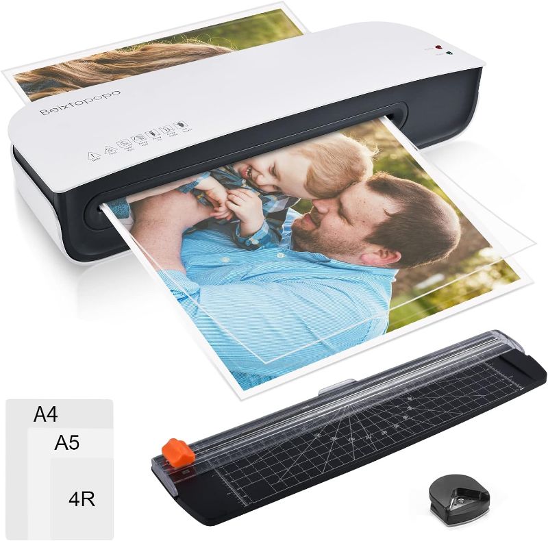 Photo 1 of Laminator, A4 Laminator Machine, 9 Inch Thermal Laminator Machine, 4 in 1 Personal Desktop Cold Laminator with Paper Cutter and Corner Rounder 15 Laminating Pouches for Office School Business Use
