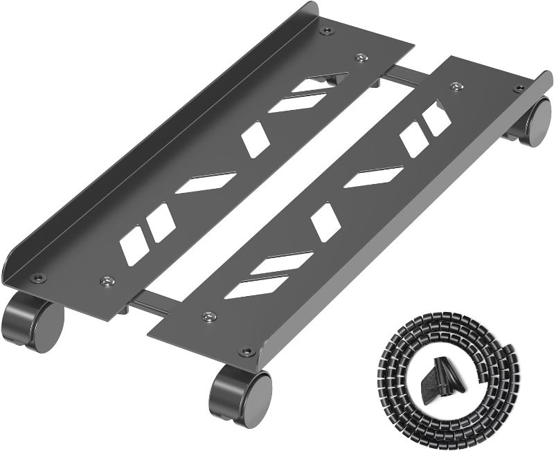 Photo 1 of Computer Tower Stand, Adjustable Mobile CPU Stand, Ventilated PC Tower Stand CPU Holder with Rolling Caster Wheels, Steel PC Floor Cart PC Riser Fits Most PC for Gaming Office Desk Accessories