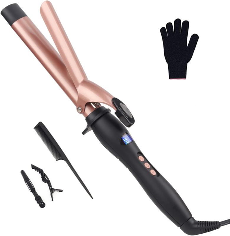 Photo 1 of Hair Curling Wand, 1.26Inch Curling Iron, Professional Ceramic Hair Curler Wand, Big Curls with Adjustable Digital Temperature, Dual Voltage, Auto Shut-Off (1.26 Inch)