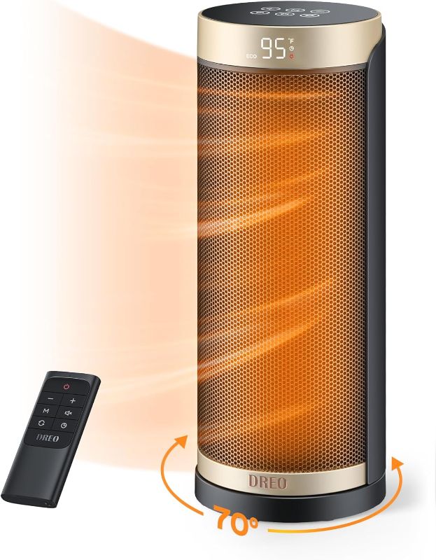 Photo 1 of Dreo Space Heater Indoor, 1500W PTC Electric Heaters with Thermostat, 70° Oscillation, 1-12H Timer, Ceramic heaters for Indoor use with Remote, Fast Safety Room Heater for Home Bedroom, Office