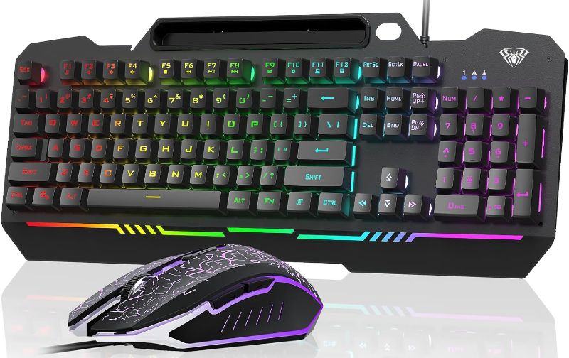 Photo 1 of AULA Gaming Keyboard, 104 Keys Gaming Keyboard and Mouse Combo with RGB Backlit, All-Metal Panel, Anti-Ghosting, PC Gaming Keyboard and Mouse, Wired Keyboard Mouse for MAC Xbox PC Gamers (Black)