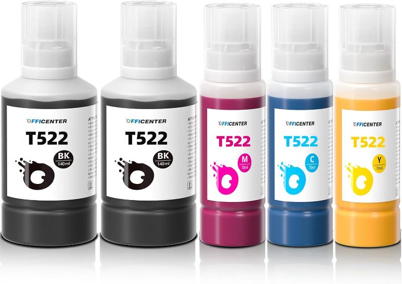 Photo 1 of OFFICENTER T522 522 Ink Refill Bottles for Ecotank ET-2760 ET-4760 ET-2750 ET-2720 ET-3760 ET-2850 ET-15000 ET-2800 ET-4700 ST-4000 ST-2000 ET-3710 ET4810 ET-3850 ET-3750 ET-2803 Printer (2BK C M Y)