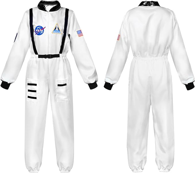 Photo 1 of DreamJ Astronaut Costume for Adult Kids Men’s Space Suit Toddler Spaceman Flight Jumpsuit Halloween Cosplay Costume size 4