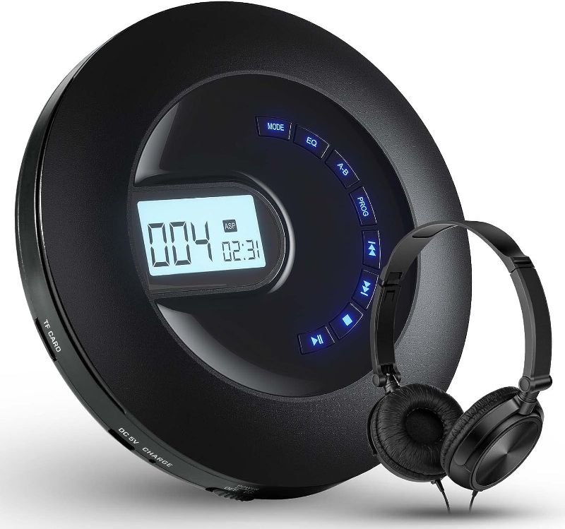 Photo 1 of CD Player Portable, Rechargeable Portable CD Player for Car and Travel, Walkman CD Player with Headphone and Anti-Skip/Shockproof, Personal CD Player with LCD Display, AUX Cable, Backlight