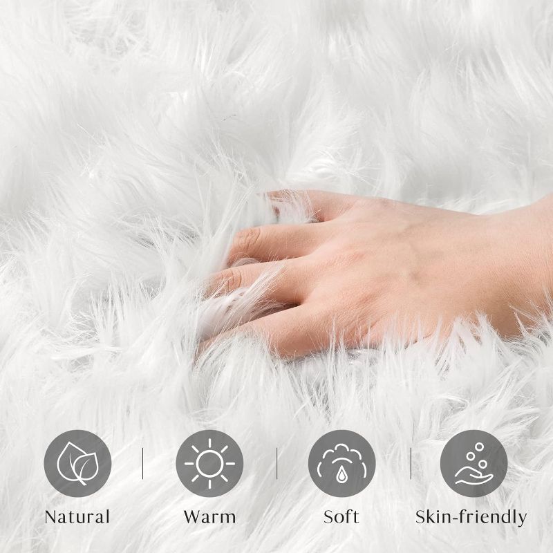 Photo 1 of  faux fur rug, Fluffy Shaggy Area Rug Ultra Soft Rectangle Fur Rug White Fuzzy Rug Machine Washable Shag Rug, Nursery Decor Throw Rugs for Bedroom, kids room, Living Room