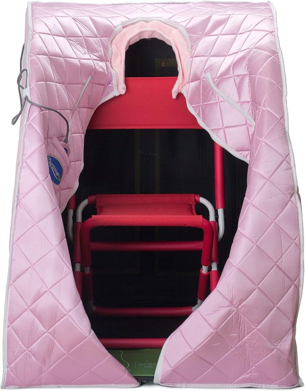Photo 1 of Durasage Personal Ultra Low Emf Portable Infrared Sauna Spa for Weight Loss, Detox, Relaxation at Home, 30 Minute Timer, with Handheld Remote Control, Heated Footpad and Chair (Light Pink)