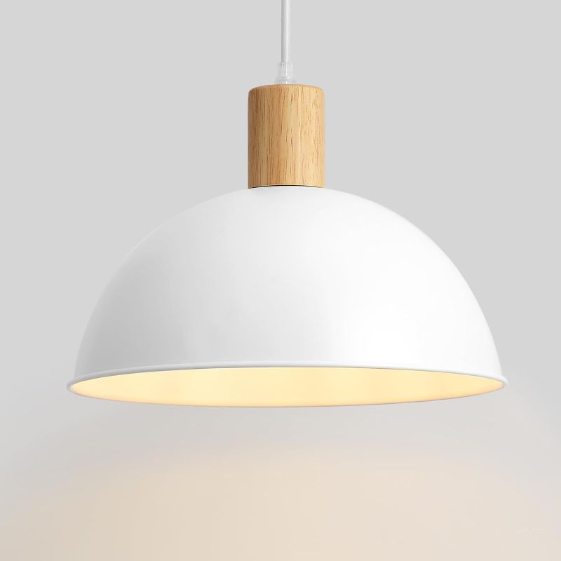 Photo 1 of 12 inch Modern Lantern White Pendant Light,Industrial and Minimalist Style Lighting, Adjustable Wood Ceiling Hanging Lamp Fixtures for Kitchen Island,Dining Room