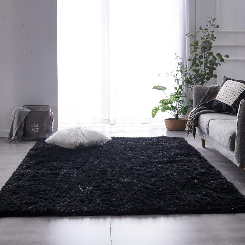 Photo 1 of  Extra Large Shag Area Rug, Black Indoor Ultra Soft Plush Rugs for Living Room, Non-Skid Modern Nursery Faux Fur Rugs for Home Decor