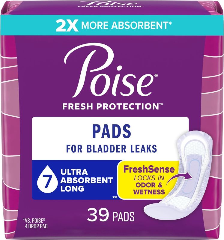 Photo 1 of 2 packs of Poise Incontinence Pads & Postpartum Incontinence Pads, 7 Drop Ultra Absorbency, Long Length, 39 Count, Packaging May Vary