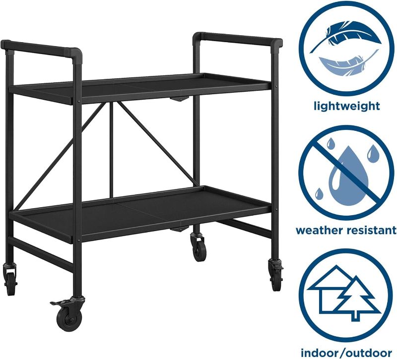 Photo 1 of 2 tier solid metal shelf with wheels, black. ***Different Styles***