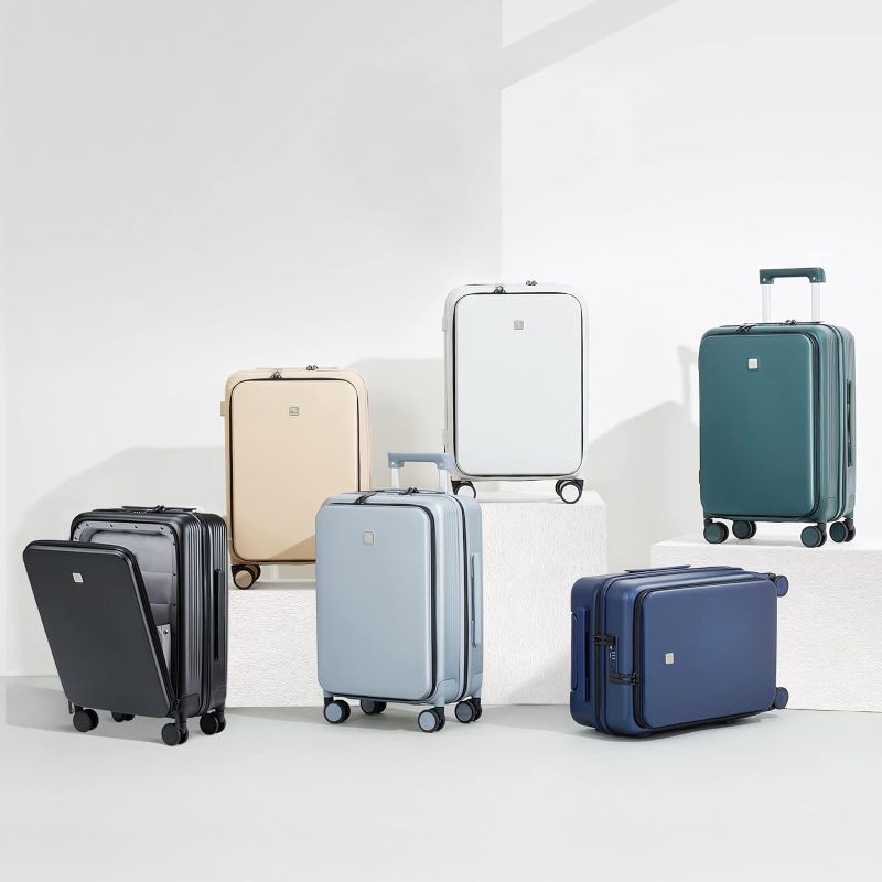 Photo 1 of Hanke 20 Inch Carry-On Luggage with Wheels PC Hard Shell Suitcases Lightweight Front Opening Tsa Luggage Travel Suitcase Woman Men(Jet Black)